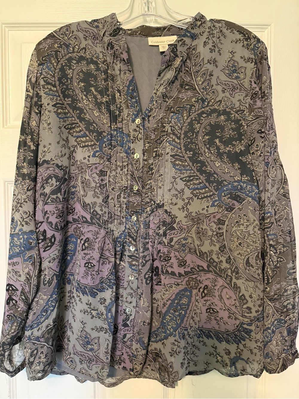 Coldwater Creek Women’s Paisley Button-Front Shirt — Gray & Purple